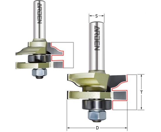 Комплект фрез для мебельной обвязки (2 шт, 41х69 мм, хвостовик 8 мм) ARDEN 409871 