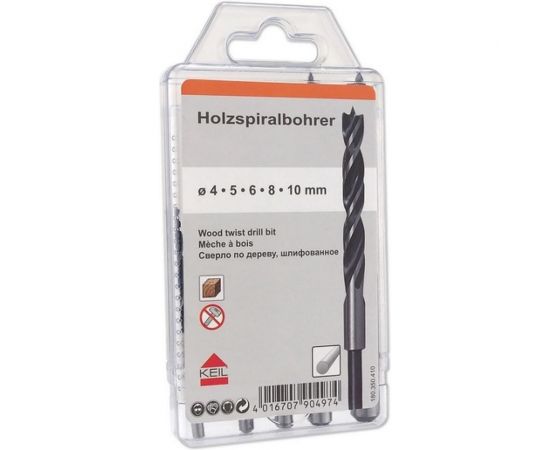 Сверла спиральные по дереву 4,0-10,0 мм, 5 шт., мягк.упак. KEIL 180350410 