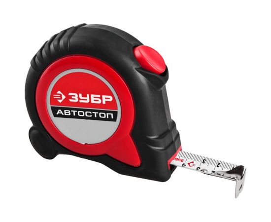 Рулетка ЗУБР Автостоп 10м/25мм с автостопом и ударостойким обрезиненным корпусом 34052-10-25_z01 