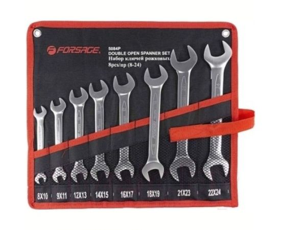 Набор рожковых ключей Forsage 8x10, 9х11, 12x13, 14x15, 16x17, 18x19, 21x23, 22x24 мм, 8 предметов, на полотне F-5084P 