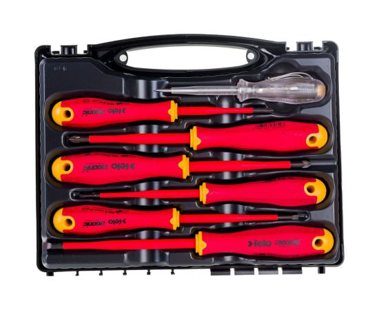 Набор диэлектрических отверток SL/PH/PZ E-Slim, отвертка тестер напряжения сети Felo Ergonic в кейсе, 7 шт 41380736 