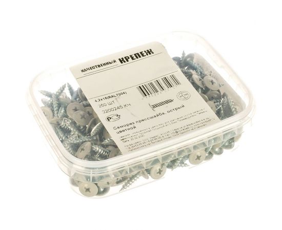 Прессшайба Качественный КРЕПЕЖ 4.2х16 мм, серая RAL 7004, острая, 250 шт 0200245 КЧ 