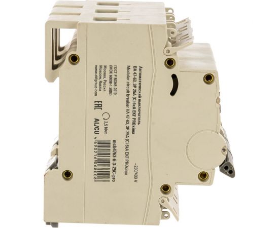Автоматический выключатель EKF 3P 25А C 6кА ВА 47-63 PROxima SQ mcb4763-6-3-25C-pro 