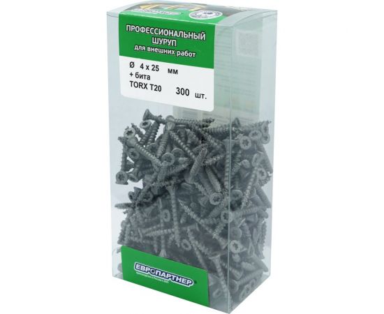 Усиленный саморез с антикоррозионным покрытием ЕВРОПАРТНЕР 4.0x25, TORX20 + бита, 300 шт. B3 0058 – изображение 2