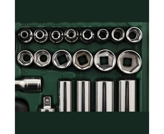 Набор метрических торцевых головок под вороток Sata 1/4 дюйма 52 шт 09002 – изображение 3