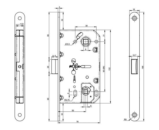 Корпус замка DOORLOCK DL432/50 WC96 MCR матовый хром, реверсивный, пластиковая защелка 75323 – изображение 4