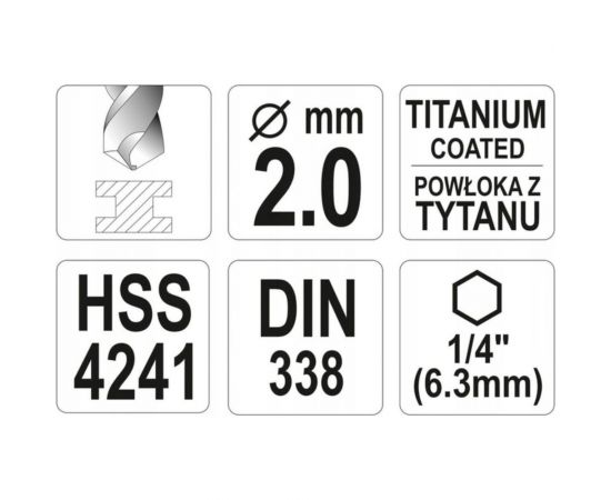 Сверло по металлу HSS-TiN 2.0 мм с хвостовиком HEX1/4 YATO YT-44751 – изображение 4
