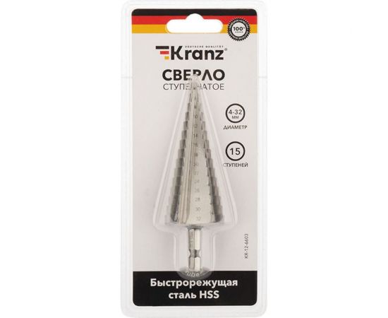 Сверло ступенчатое по металлу 4.0-32.0 мм, HSS KRANZ KR-12-6603 – изображение 4