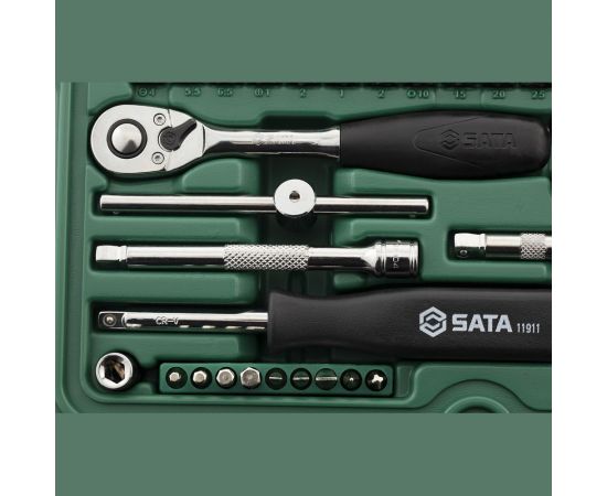 Набор метрических торцевых головок под вороток Sata 1/4 дюйма 52 шт 09002 – изображение 5