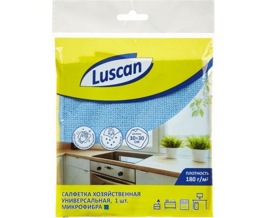 Хозяйственная салфетка Luscan микрофибра 30x30 см 180 г кв.м синяя 957390 