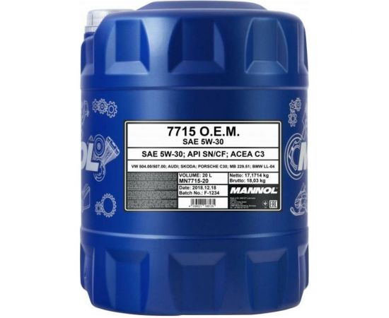 Моторное масло MANNOL LONGLIFE 504/507 синтетическое, 5W-30, 20 л 7002 