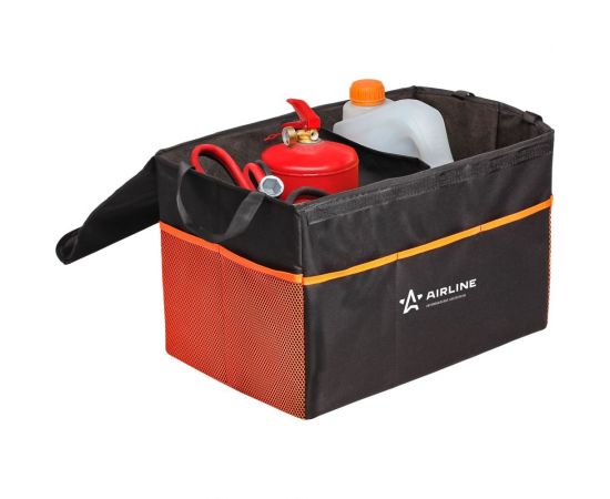 Органайзер в багажник Airline большой, с крышкой, жесткий корпус, черный/оранжевый AO-BT-08 
