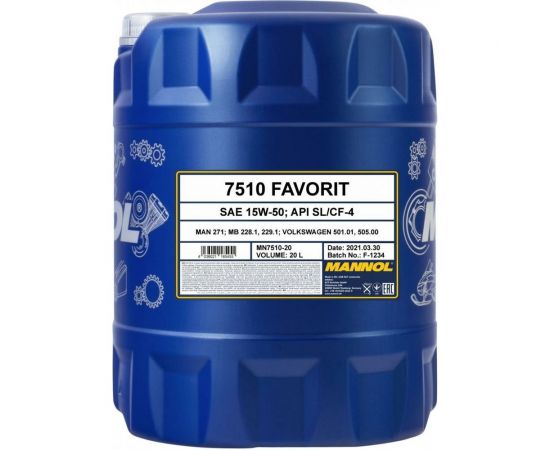 Полусинтетическое моторное масло MANNOL FAVORIT 15W50 20 л 1190 