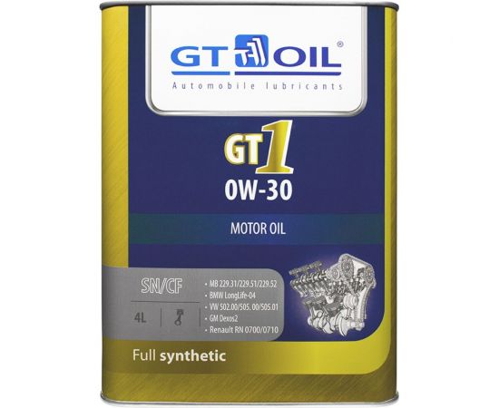Масло GT1 0W-30, API SN/CF, 4л GT OIL 8809059408568 