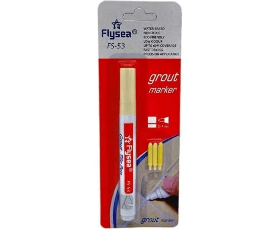 Маркер краска для плиточных швов Flysea Grout Marker 2-4 мм, 3 запасных наконечника, бежевый FS-53 BEIGE 