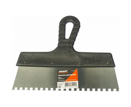 Фасадный шпатель Gigant 250 мм зуб 6х6 мм из нержавеющей стали с пластиковой ручкой SPT 013 