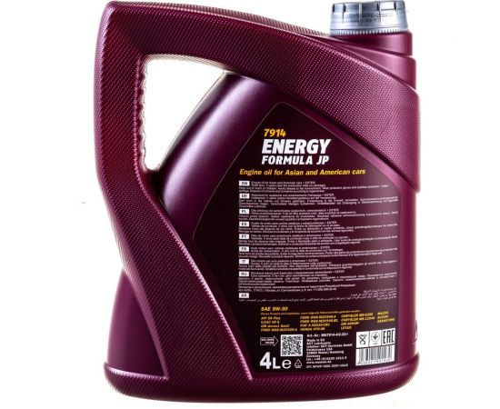 Синтетическое моторное масло MANNOL ENERGY FORMULA JP 5W30 4 л 1060 – изображение 3