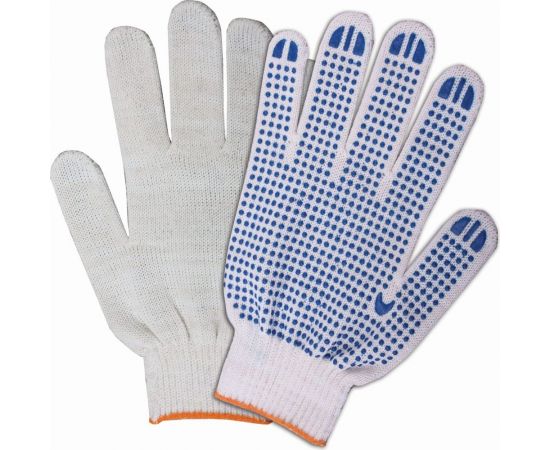 Трикотажные перчатки КОРДЛЕНД хлопок, 5-ти нитка, белые, 10-й класс, M, 45-47 гр, ПВХ точка PER-00032 