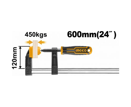 F-образная струбцина INGCO 120x600 мм HFC021205 – изображение 2
