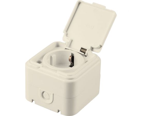 1-местная розетка STEKKER с заземляющим контактом, с крышкой, 250В, 16А, IP44, PST16-21-44 (RA 16-211-БЖ), слоновая кость 49058 