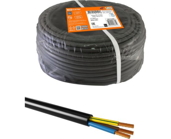 Провод TDM ПВС, 3х4, ГОСТ, 100м, черный SQ0118-0381 