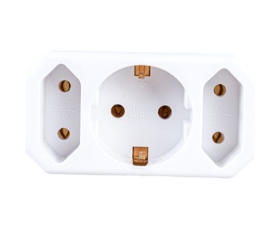 Блок на 3 гнезда TDM 1x2П+3 16 А + 2x2П 2,5 А, под плоскую вилку, 250 B, белый SQ1806-0201 