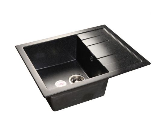 Мраморная мойка GRANFEST QUADRO GF-Q--650L чаша с крылом 650*500 мм черный Q-650 L 