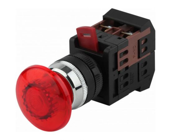 Кнопка ЭРА AEА22, грибок, красный, d22мм, 1з+1р 10/400/3200 Б0045632 