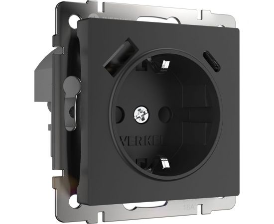 Розетка с заземлением и шторками и USB тип A+C WERKEL W1171708 черный a056275 