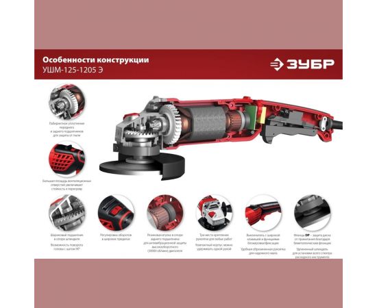 Угловая шлифовальная машина ЗУБР 125 мм, 1200 Вт УШМ-125-1205 Э – изображение 16