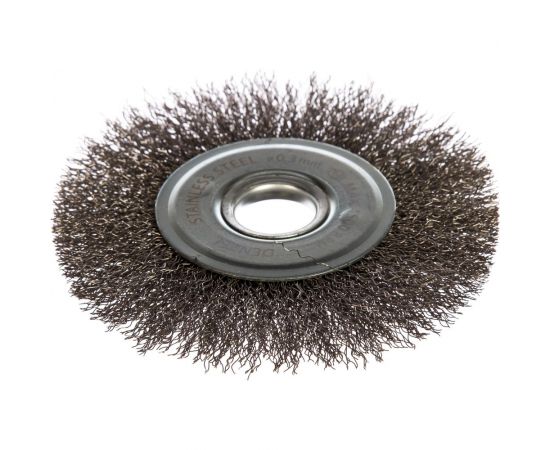 Щетка Плоская (125х22.2 мм; витая нержавеющая проволока 0.3 мм) для УШМ DENZEL 746563 – изображение 2