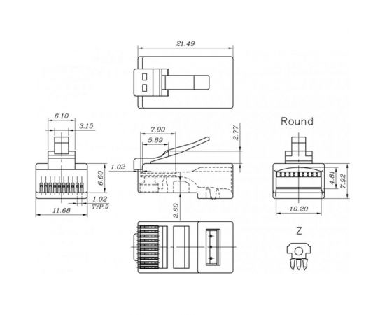 Разъем Hyperline PLUG-10P10C-U-06-10 RJ-50(10P10C), универсальный (для одножильного и многожильных) 49342 – изображение 2