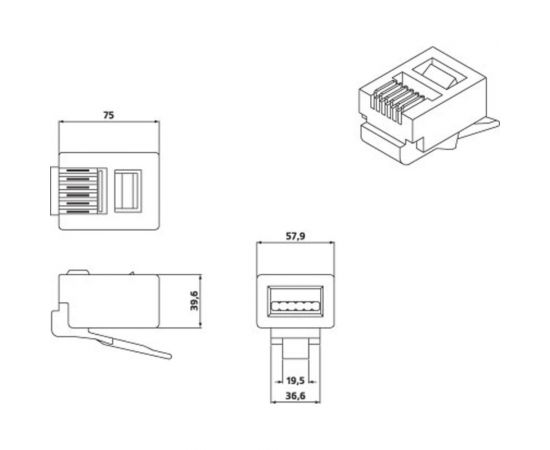 Телефонный разъем Hyperline PLUG-6P6C-P-C2-100 RJ-12(6P6C), 3 µ""/ 3 микродюйма, 100 шт 49378 – изображение 2