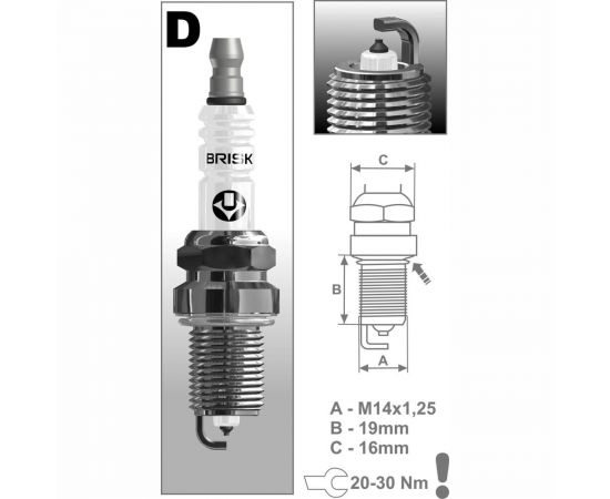 Свеча зажигания PLATIN (ВАЗ-2110-12; инжектор; 16 кл) BRISK 1401 DR15YP-1-N – изображение 2