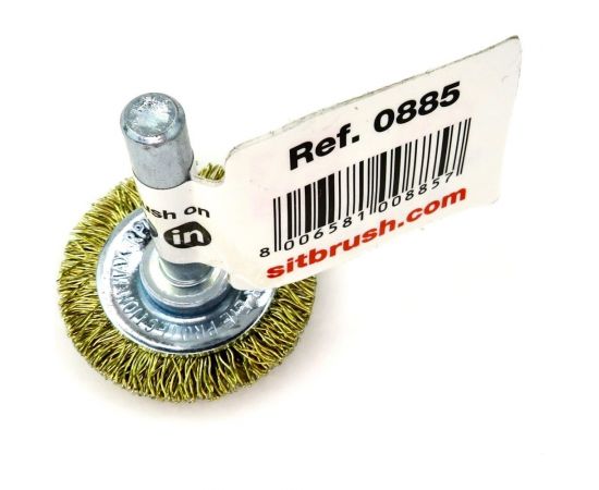 Щетка дисковая для дрели 30x4 мм, хв-к 6 мм, проволока гофр. латунир-я сталь 0.30 мм SIT 0885 – изображение 2