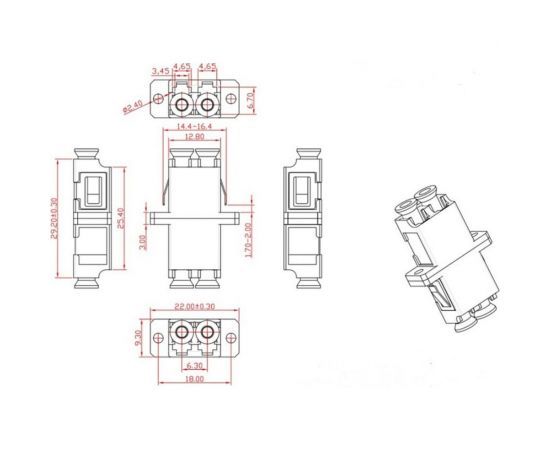 Оптический проходной адаптер Hyperline FA-P11Z-DLC/DLC-N/WH-BL LC-LC, SM, duplex, корпус пластик 243944 – изображение 3