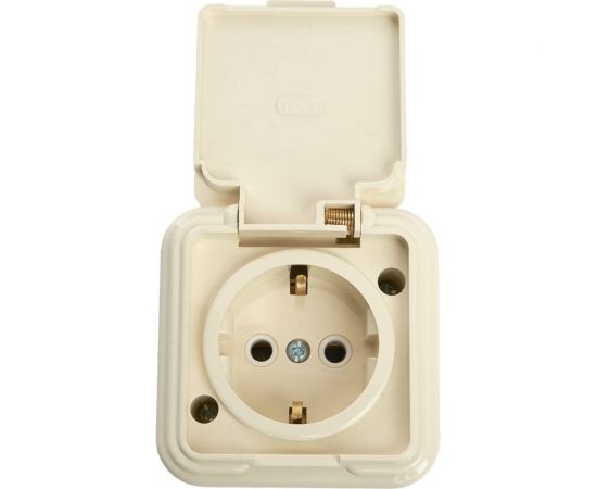 1-местная розетка STEKKER с заземляющим контактом, с крышкой, 250В, 16А, IP44, PST16-21-44 (RA 16-211-БЖ), слоновая кость 49058 – изображение 3