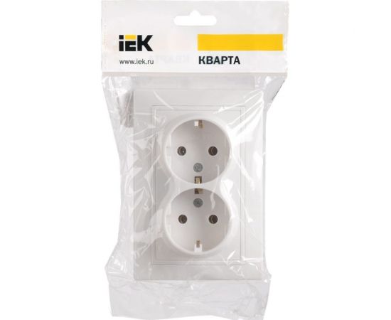 Розетка х2 IEK КВАРТА с заземлением, в сборе, без защитной шторки, белый ERK24-K01-16-DM – изображение 3