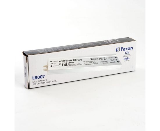 Электронный трансформатор для светодиодной ленты FERON 30W 12V IP67 (драйвер), LB007, 48053 – изображение 6