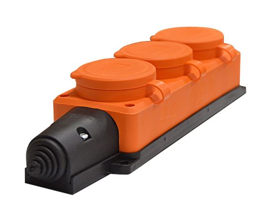 3-х местная однофазная колодка UNIVersal с заглушками "Компакт" с заземлением каучук 16А 250В IP44 оранжевая (еврослот) 3034 