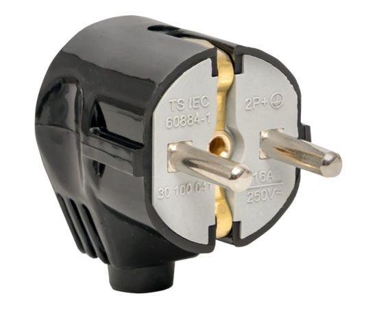 Угловая усиленная вилка EKF с заземлением черная 16А 250В Proxima AVY16-30-r 