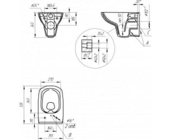 Комплект Cersanit унитаз CARINA XL CO DPL EO slim инсталляция VECTOR, кнопка CORNER пластик белый 64119 – изображение 11