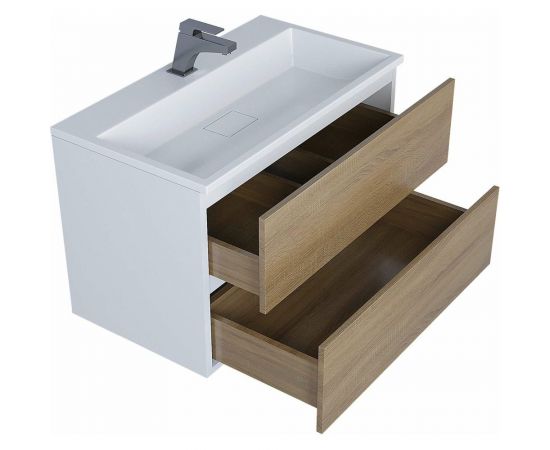 Подвесная тумба с раковиной для ванной uperwood Barsa_80 см, раковина белая, тумба белая/дуб сонома 293020534 – изображение 2