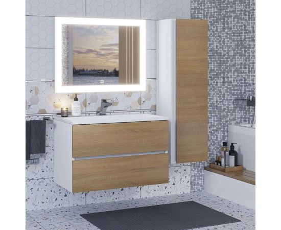 Подвесная тумба с раковиной для ванной uperwood Barsa_80 см, раковина белая, тумба белая/дуб сонома 293020534 – изображение 3