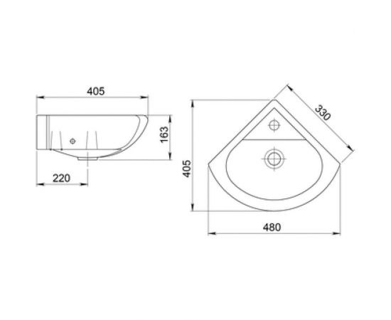 Умывальник Santeri Радиан 48, угловой, подвесной , белый 1.3130.9.S00.10B.0 023-1627 – изображение 3
