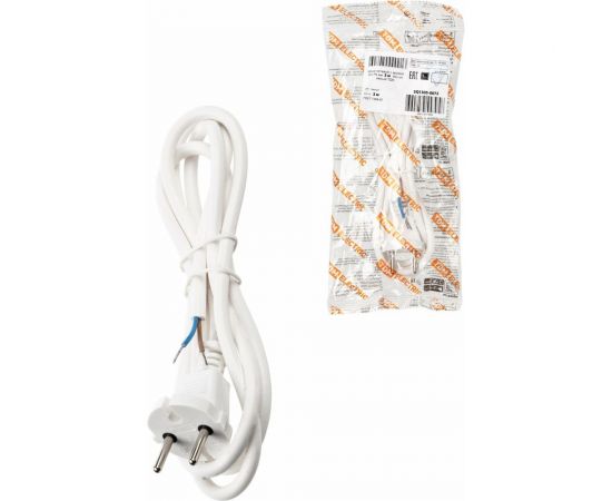 Шнур TDM сетевой с вилкой ПВС 2x0,75мм2 3м б/з белый SQ1305-0072 – изображение 3