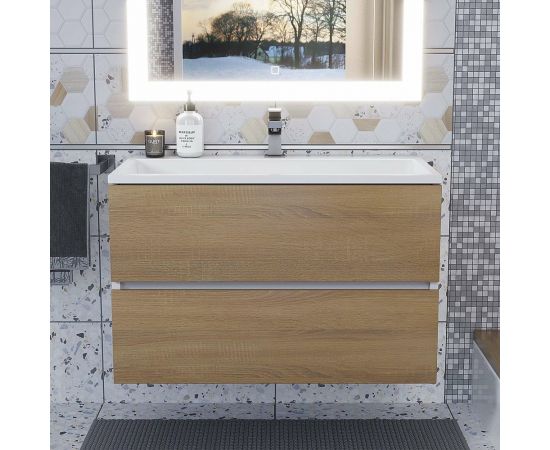 Подвесная тумба с раковиной для ванной uperwood Barsa_80 см, раковина белая, тумба белая/дуб сонома 293020534 – изображение 4