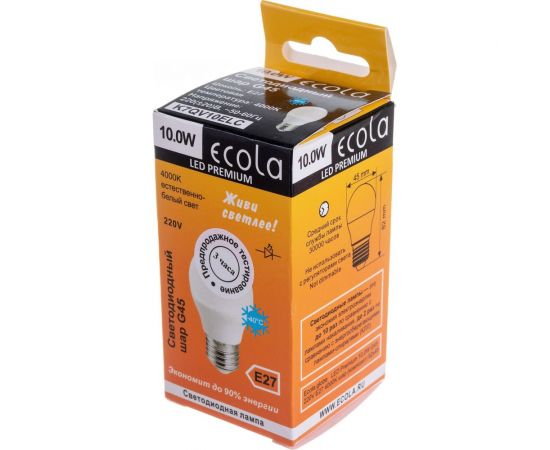 Светодиодная лампа Ecola globe LED Premium 10,0W G45 220V E27 4000K шар композит 82x45 K7QV10ELC – изображение 4