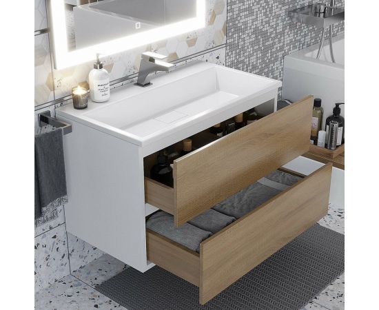 Подвесная тумба с раковиной для ванной uperwood Barsa_80 см, раковина белая, тумба белая/дуб сонома 293020534 – изображение 5