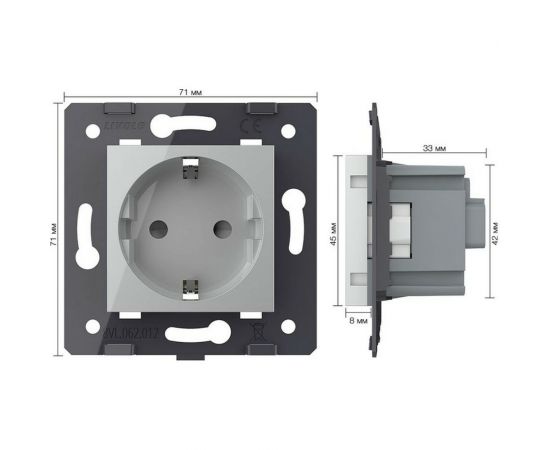 Электрическая розетка LIVOLO с заземлением защитными шторками 16A, цвет серый механизм VL-C7-C1EU-15 – изображение 5